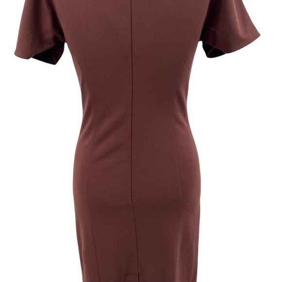 Ottod'Ame Cocoa Sheath Dress Pencil V-Neck Short Sleeve Brown Size US 4 - Picture 11 of 16